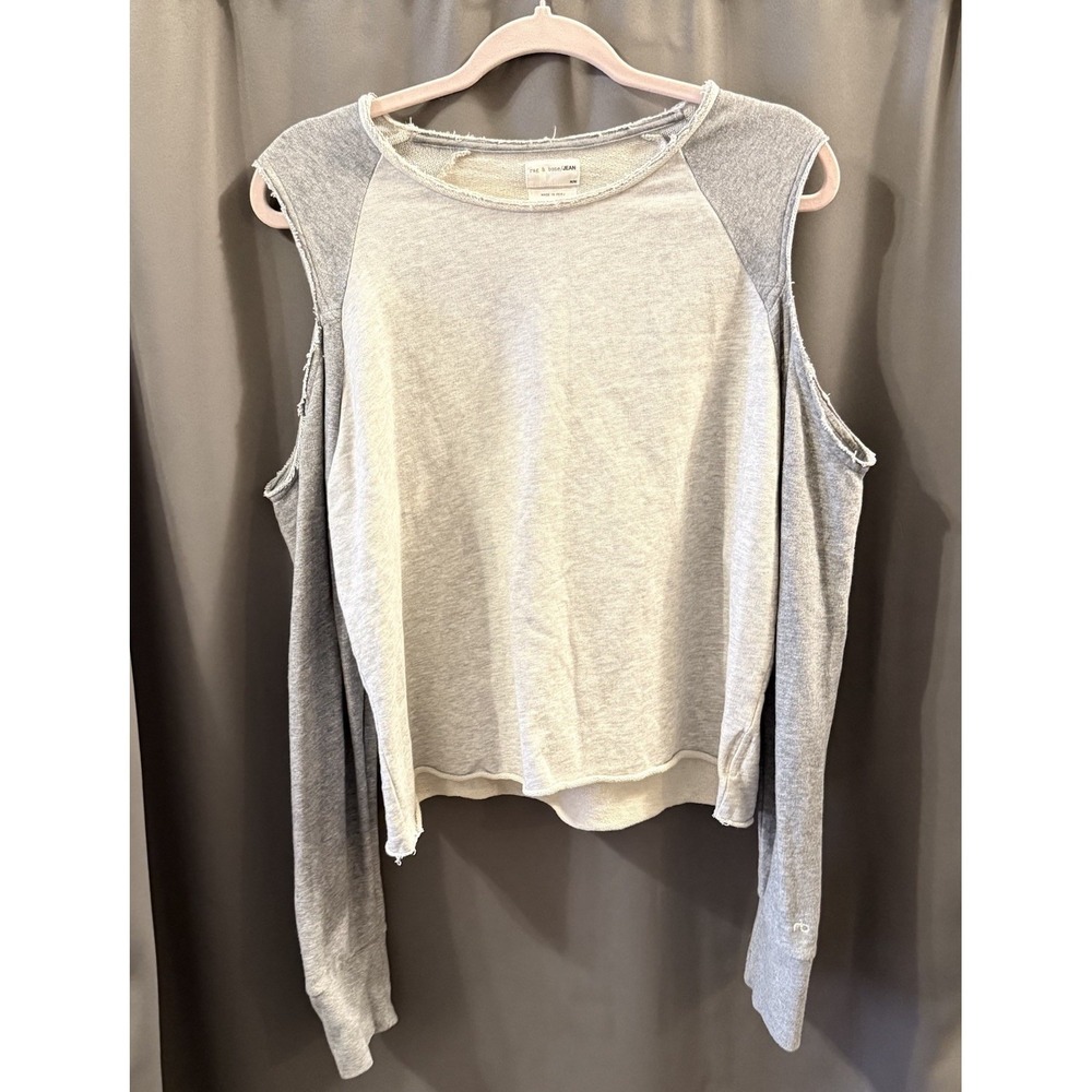 rag & bone/JEAN Gray Cutout Slash Cold Open Shoulder Long Sleeve Top Women Sz M